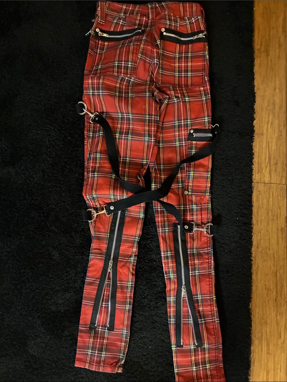 Tripp NYC Red Plaid Cargo Pants with Black Straps size 25